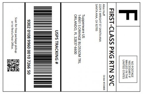 Tupperware Return Label