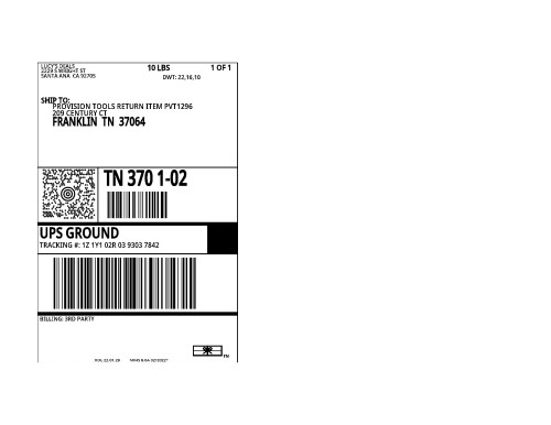 ProVision Tools Return item PVT12966 Label