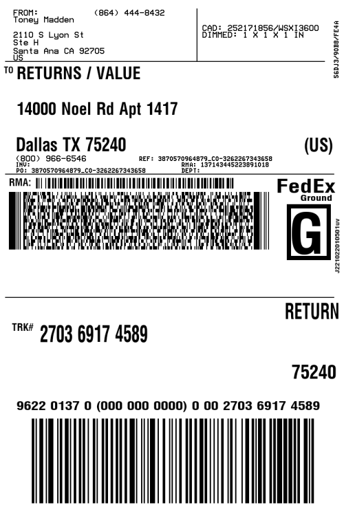 COFFEE RETURN LABEL