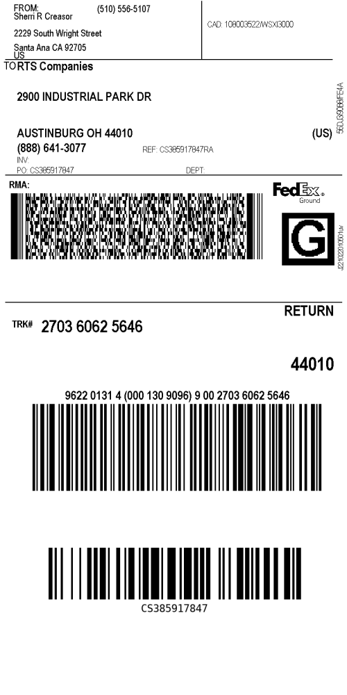 GRIDDLE TABLE RETURN LABEL