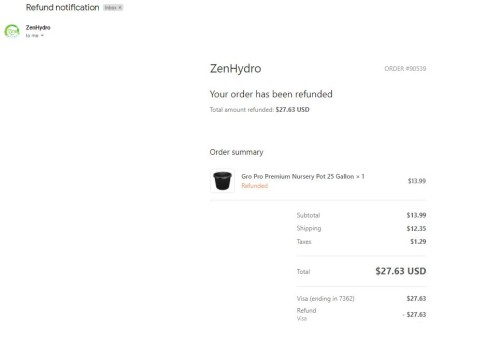 zenhydro andrew refunded