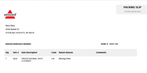 Return Packing Slip