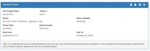 Craig deliverd shipment status 060622