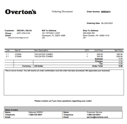 OVERTONS REFUND