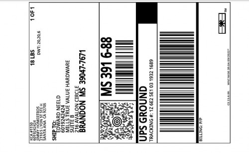 1Z6A308V0354975953 kcahardware return label