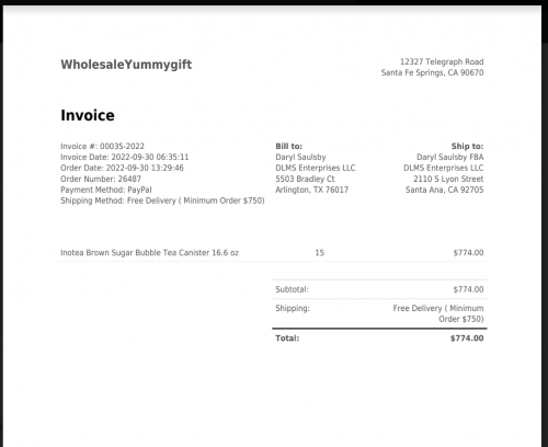 Daryl invoice 26487