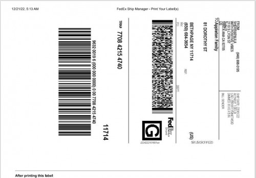 Appleton Family Shipping Label