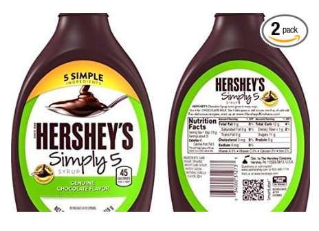 HERSHEY'S SIMPLY 5 GENUINE CHOCOLATE FLAVOR SYRUP ( 2 PACK) SET OF 2